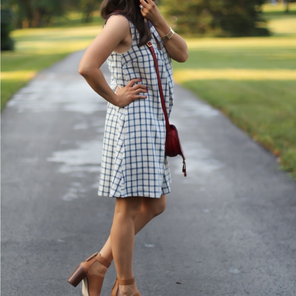 Madewell Linen Windowpane Check Dress with Embroidery - Picture 5 of 15